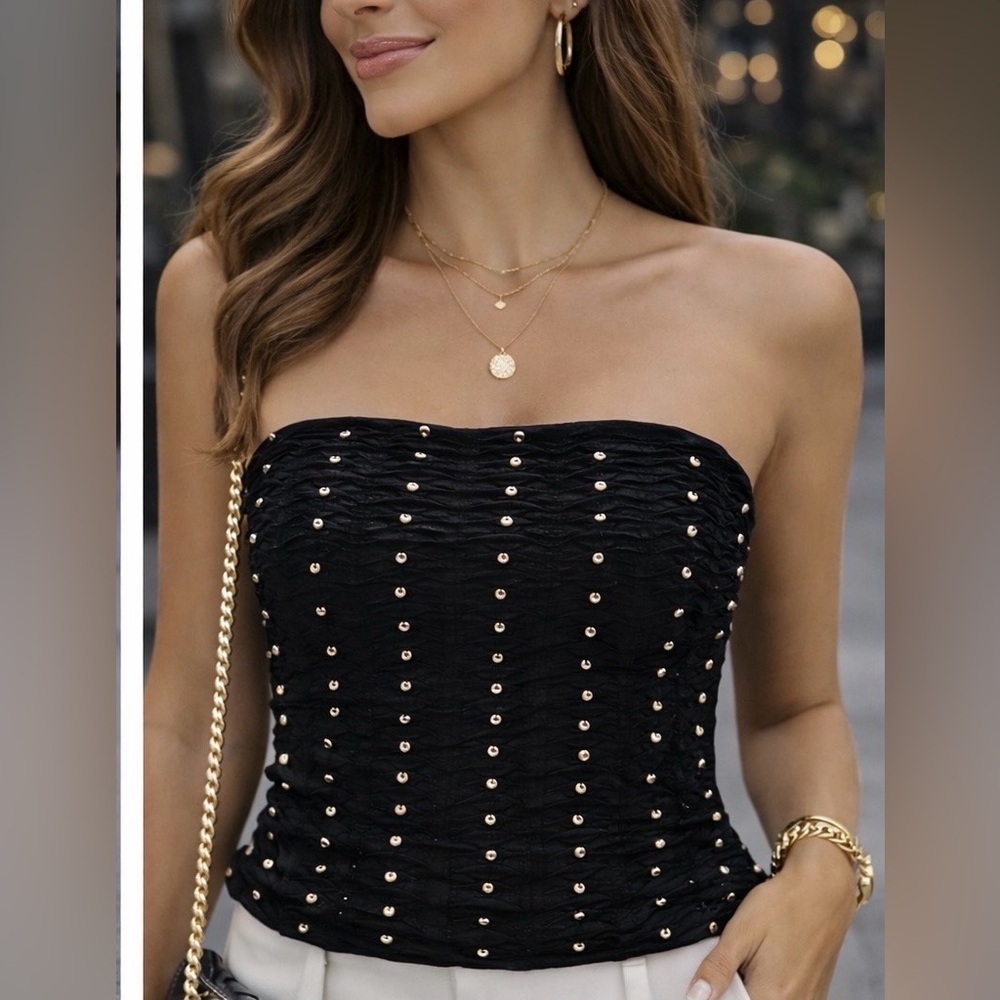 LAST CHANCE Zara Bandeau Strapless Top With Wooden Beads Brand